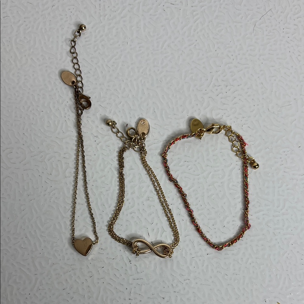 Gold and Red Heart and Infinity Bracelets Set